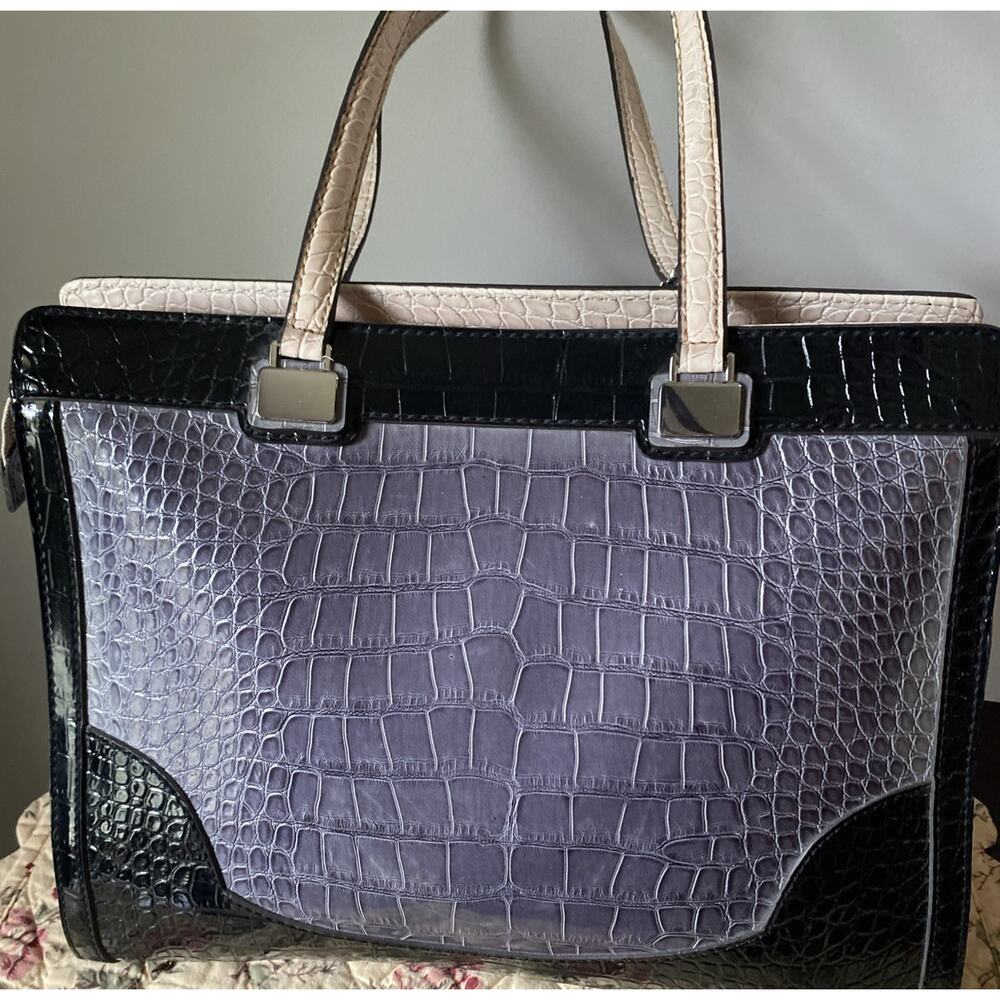Guess Y2k VTG Womens Shoulder Bag Croc Effect Faux Leather Zip Closure Pockets - Picture 5 of 16